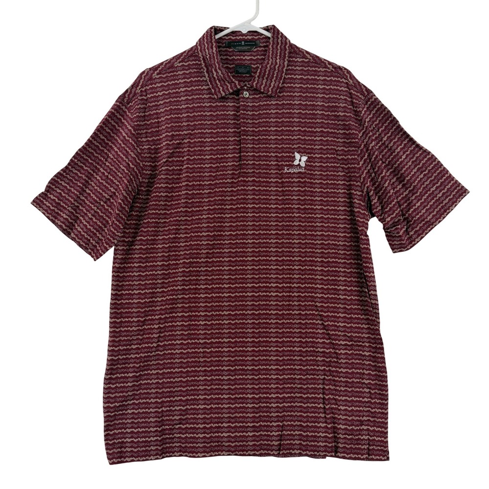 Nike Tiger Woods Polo Shirt Mens Medium Red Wave Stripe Kapalua Cotton Golf